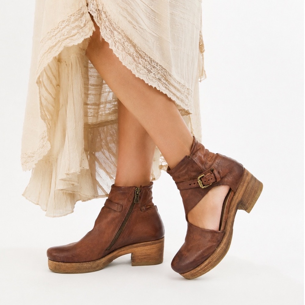 A.S.98 Vion Cutout Platform Cage Short Ankle Boot Booties 40 9-9.5 Brown Leather